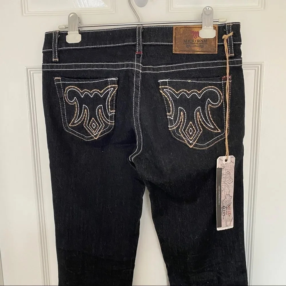 NWT Mek Denim Getty Slim Boot Dark Wash White Stitch Wide Leg Women’s Jeans - Picture 8 of 10